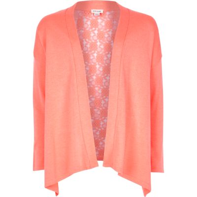 Girls coral lace back cardigan